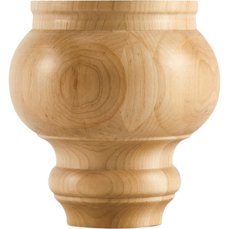 HARDWARE RESOURCES 4-1/2" Wx4-1/2"Dx4-1/2"H Maple Turned Transitional Bun Foot BF45MP